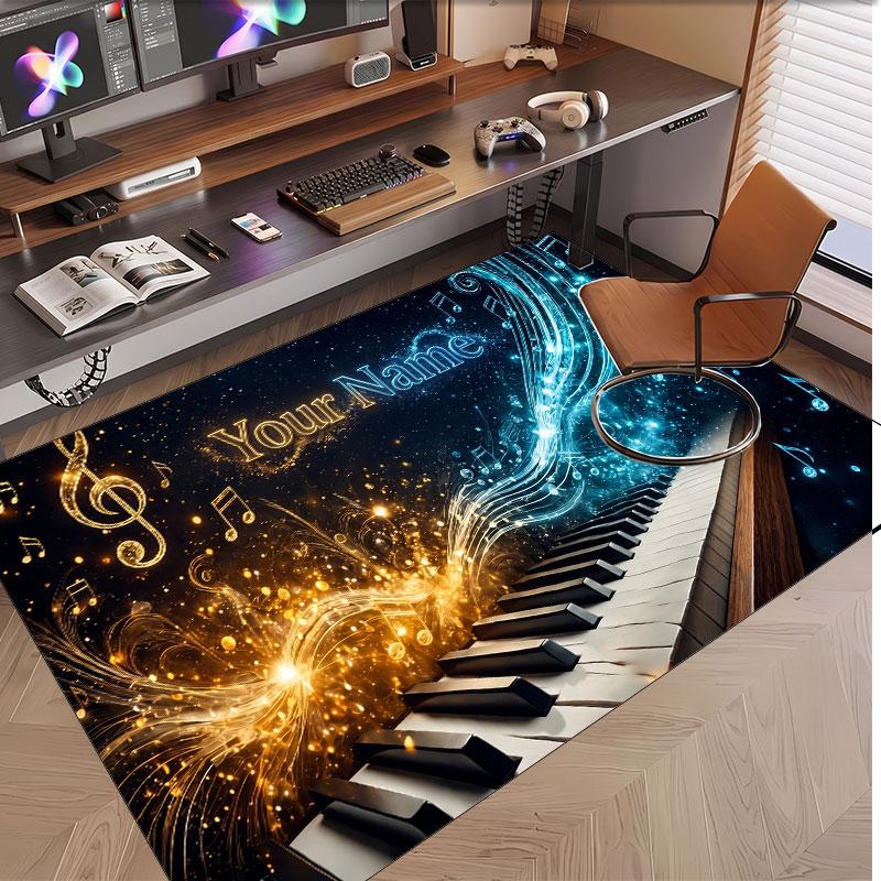Music Piano Theme Soft Crystal Velvet Rug Custom Name & Text Print Non Slip Floor Rug for Bedroom Living Room