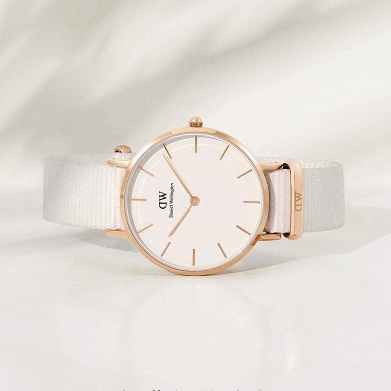 Daniel Wellington Watches for women, watches, quartz movement, canvas nylon fabric strap, white dial, women's watch, 30 meters waterproof DW00100313-3