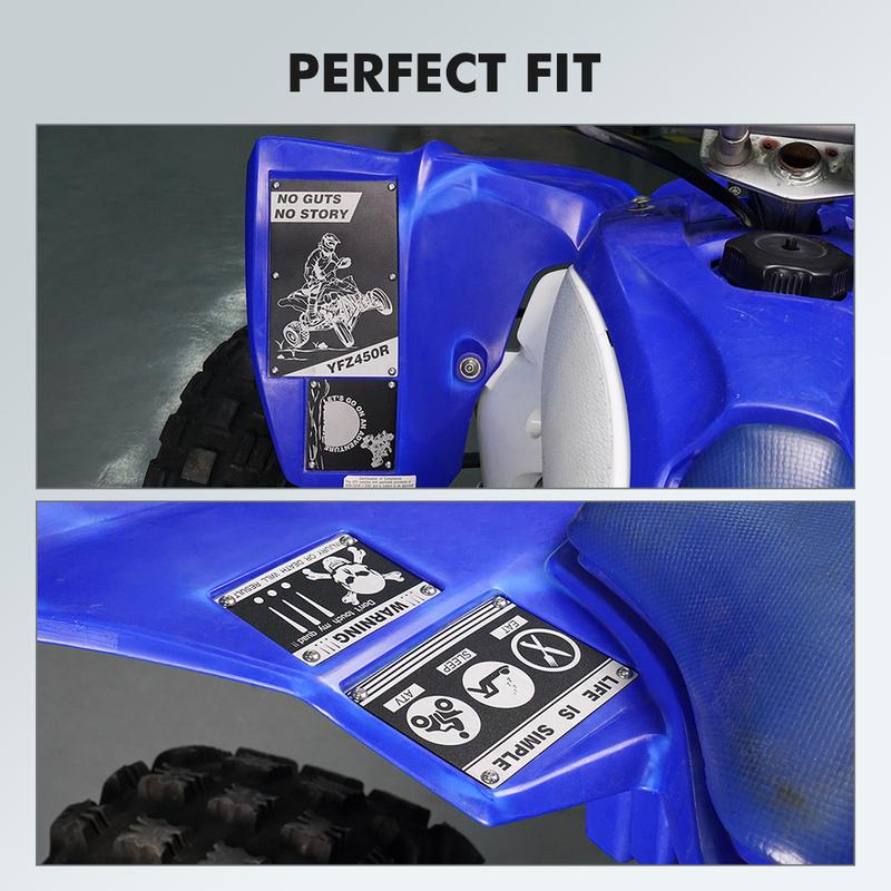 For YFZ450 Fender Warning Tags Plates Badges ATV Sticker 5052-Aluminum For Yamaha YFZ450R 2009-2024 YFZ 450 2010 2011 2012 2013