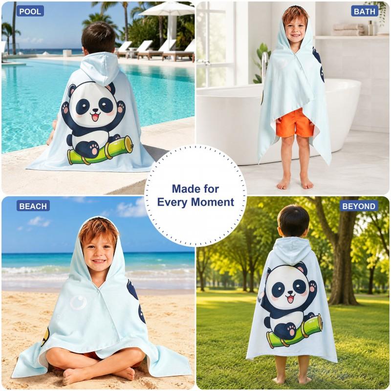 Kids Cartoon Panda Hooded Beach Towel Quick Dry Microfiber Bath Pool Travel