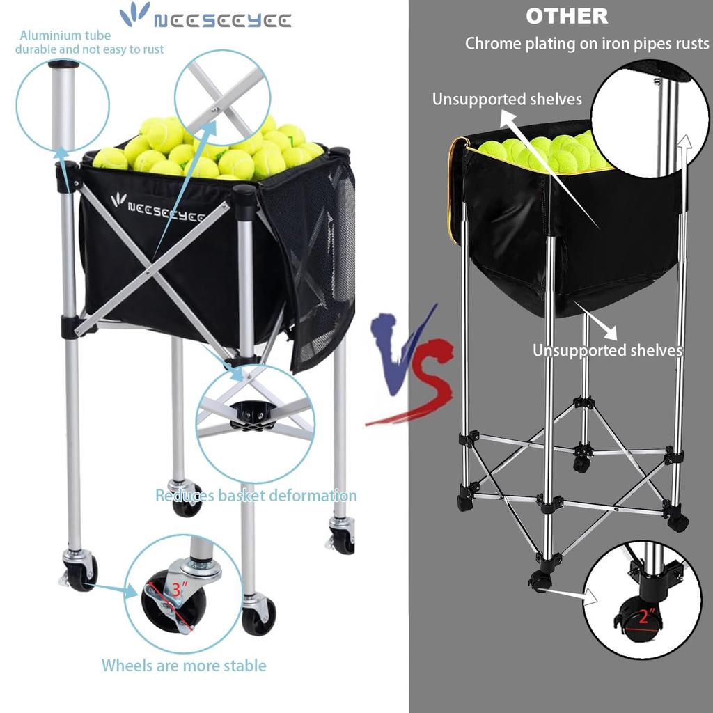 Tennis Ball Basket Holds 150 Balls Tennis Ball Basket Tennis Ball Cart Court Equipment Ball Basket Lock Pin for Practice Ball Storage Basket