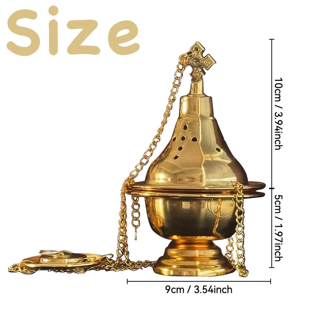 Gold-Plated Hanging Incense Burner with Chain for Church, Home Decor, and Tea Ceremonies