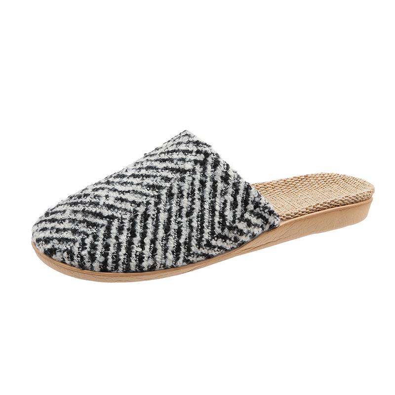 Модные новые осенние женские тапочки с круглым носком на плоской подошве для женщин. Закрытые туфли на платформе для дома, удобные нескользящие туфли.