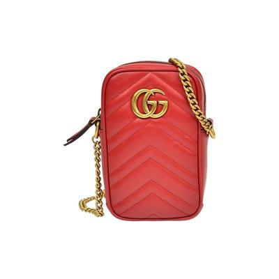 Мини-сумка через плечо GG Marmont из стеганой кожи Красная Повседневная Вечеринка Шопинг 598597-DTDCT-6433