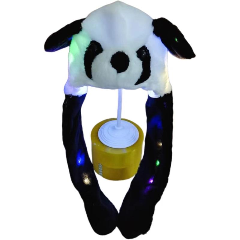 Animals Rabbit Hat with Moving Ears Plush Soft Women Girls Funny Cap Winter Unicorn Panda Pig LED Glowing Hat with Bunny Ears
