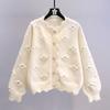 Spring and Autumn New Fresh and Sweet Style Fashion Irregular Cardigan Lace Collar Three-dimensional Beaded Small Flower Sweater Jacket Women
