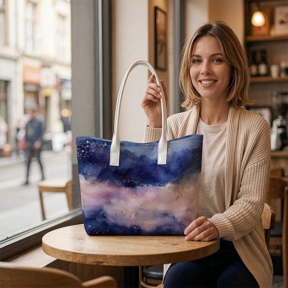 Elegant Watercolor Tote Bag Fashion Gradient Purple Carry Handbag for Daily Use