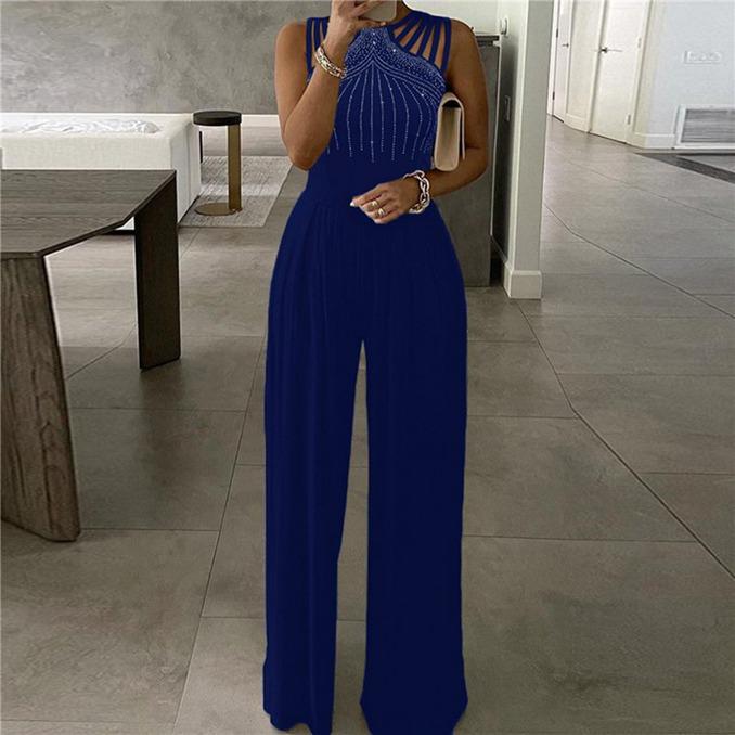 Новый сексуальный тонкий комбинезон без рукавов больших размеров, свободный полый плиссированный комбинезон с широкими штанинами