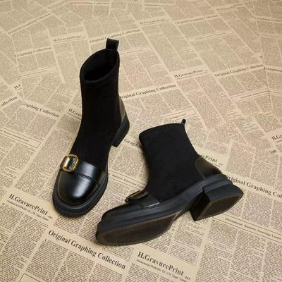 Элегантные короткие ботинки, женские ботинки, новые стрейчевые ботинки, ботинки-носки, ботинки до середины икры и женская обувь на флисе