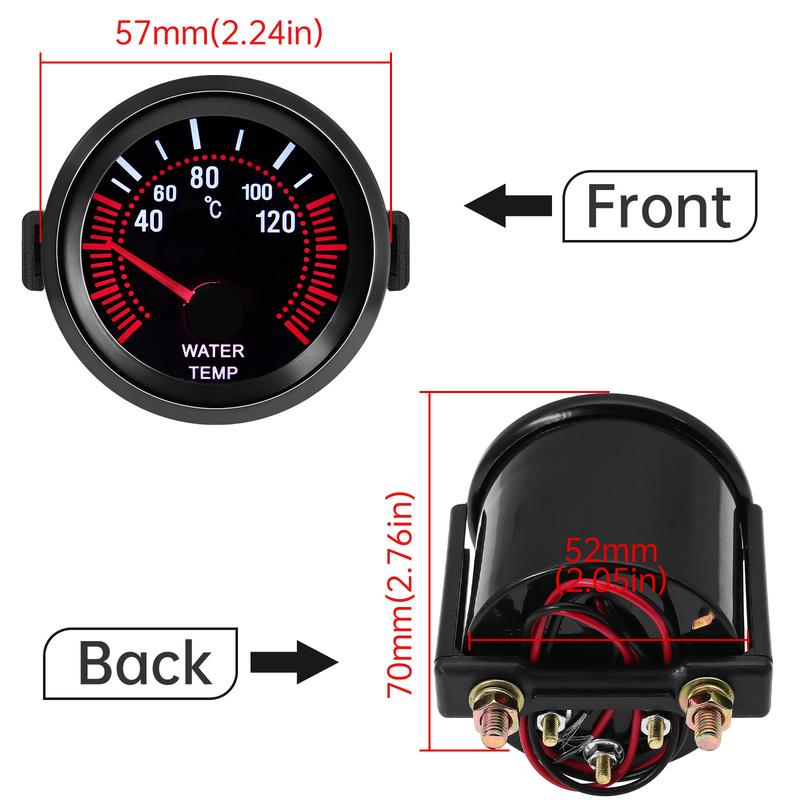 52mm Car Gauge Water Temp Temperature Gauge 40~120 ℃ With White Backight 26-40MM Water Temp Adapter Joint Pipe