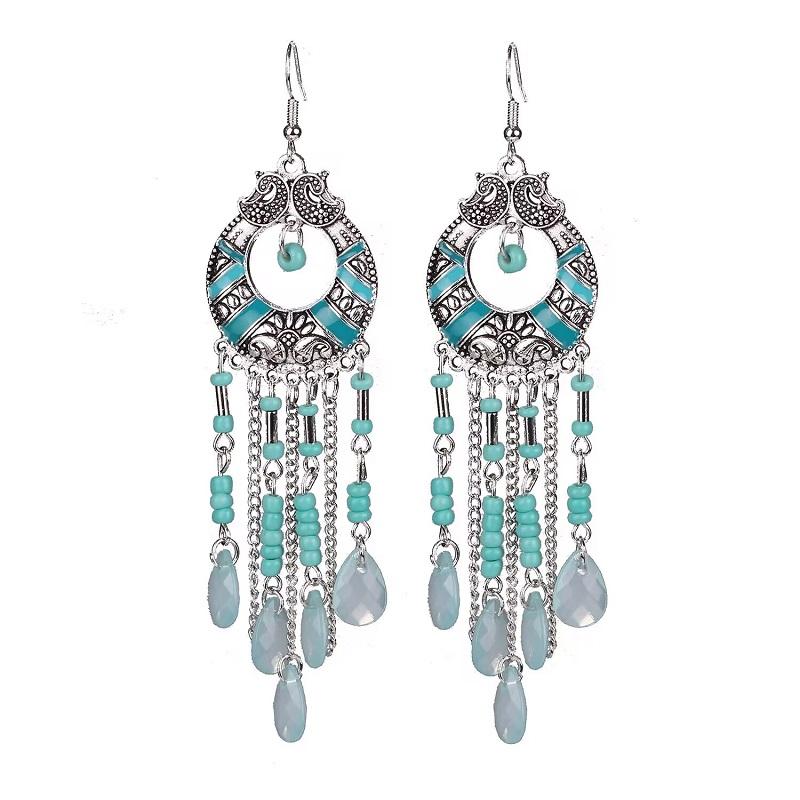 Nieuwe Vintage Zigeuner Etnische Waterdruppel Oorbellen Voor Vrouwen Boho Lange Acryl Kralen Kwast Oorbellen Bijoux Femme