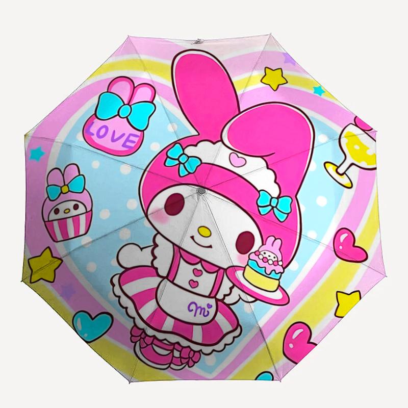 1 шт. Автоматический складной зонт My Melody с синим бантом - Идеально для фанатов, путешествий, повседневного использования и праздничных подарков!К036