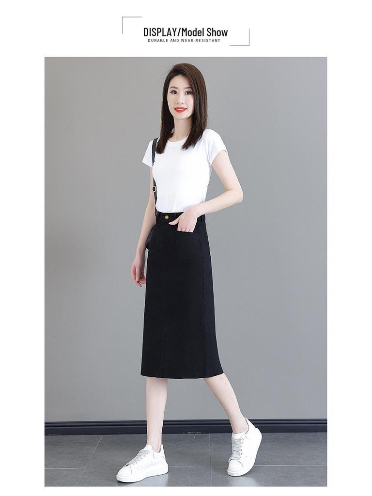 Джинсовая юбка миди с высокой талией и разрезом сзади - Облегающая юбка-карандаш для весенней моды