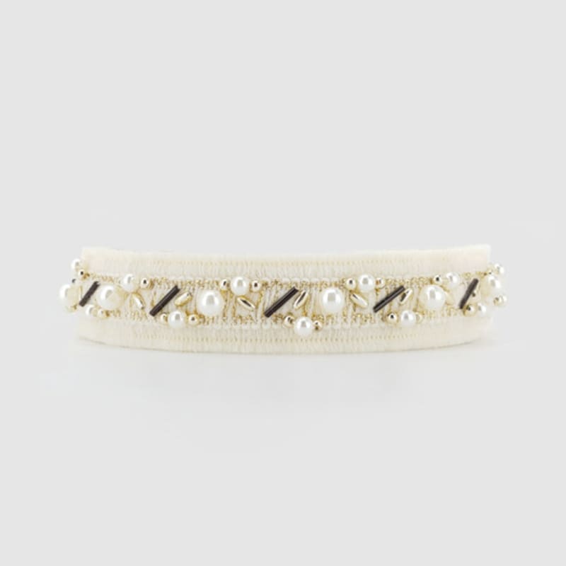 ЛАЛА Этническая повязка для волос с жемчугом - Слоновая кость
