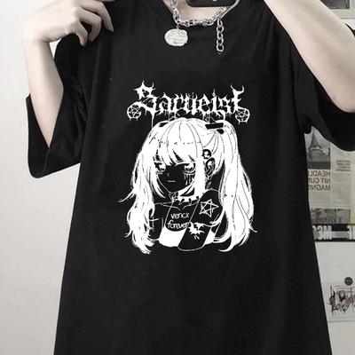 Harajuku свободная футболка большого размера женская аниме футболка одежда летний графический топ для мультяшной футболки женская японская уличная одежда