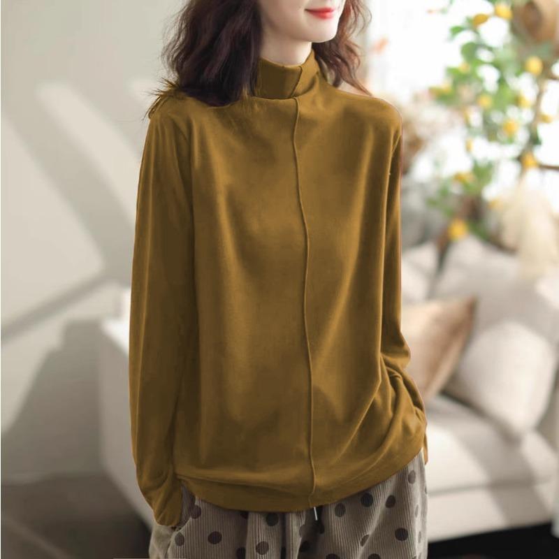 Women S Half High Neck Long Sleeve Loose Solid Color Warm Base Layer Top