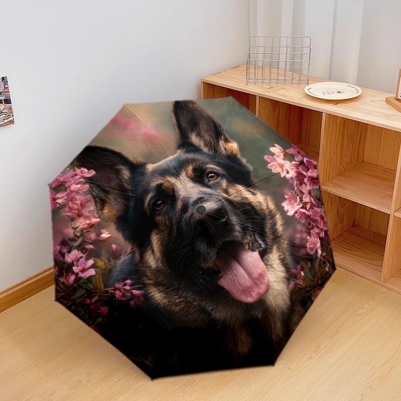 1 шт. Автоматический складной зонт - Рисунок немецкой овчарки, Портативный и складной дизайн с 8 спицами, Рождественские подарки на день рождения