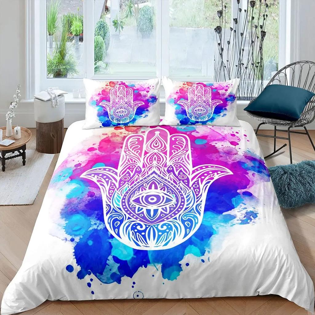 Hamsa Hand Bedding Set Boho Mandala Duvet Cover Set Black Gold Bohemia Bed Set Fatima Hand Bed Linen Lucky Hand Quilt Cover