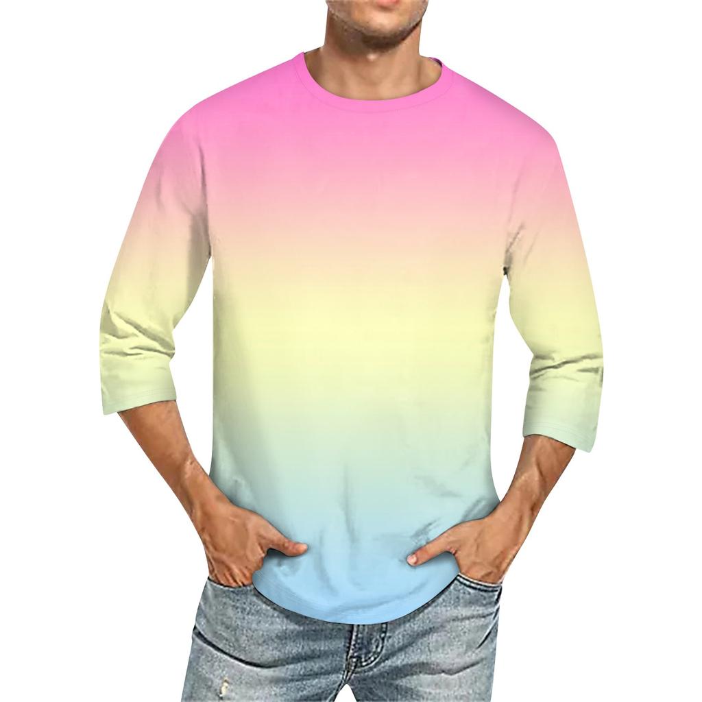 Мужская однотонная футболка с круглым вырезом и рукавами три четверти