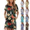 Женские модные повседневные платья с круглым вырезом и коротким рукавом с оборками и винтажным принтом