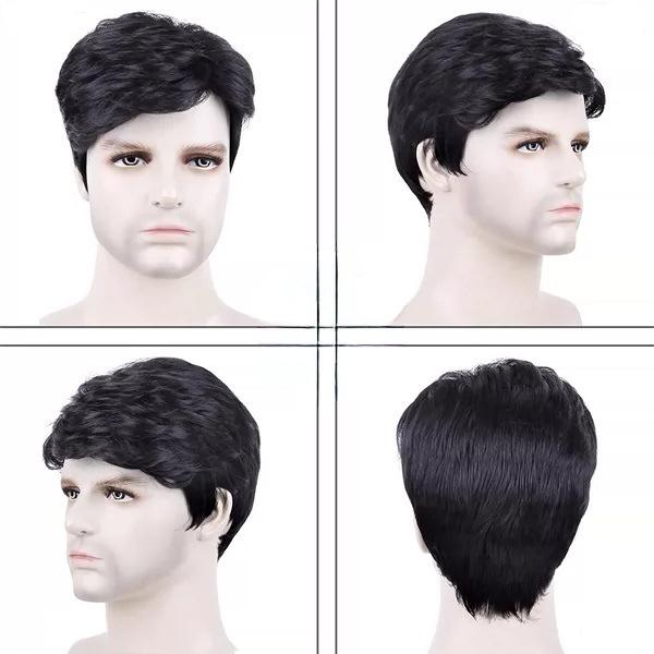 Мужской короткий черный синтетический парик европейского и американского стиля, естественный вид, пышный, на розовой сетке