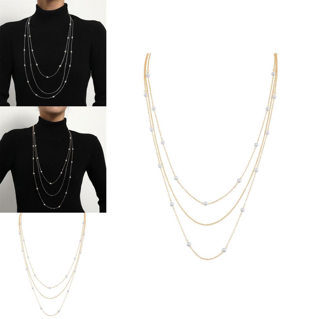 Handmade Three Layer Pearl Pendant Necklace In Gold Or Silver For Women And Men