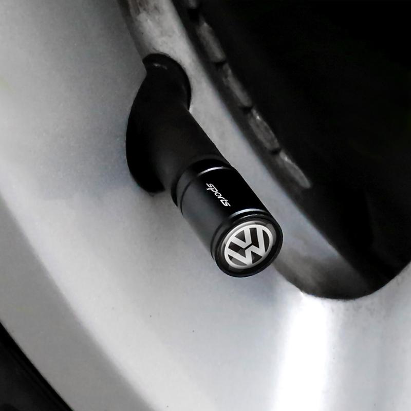 For VW R Golf 6 Jetta Bora Mk4 GTI GTD Tiguan Passat Touran Polo 4pcs Car Wheel Tire Valve Caps Stem Case With Logo Auto Styling