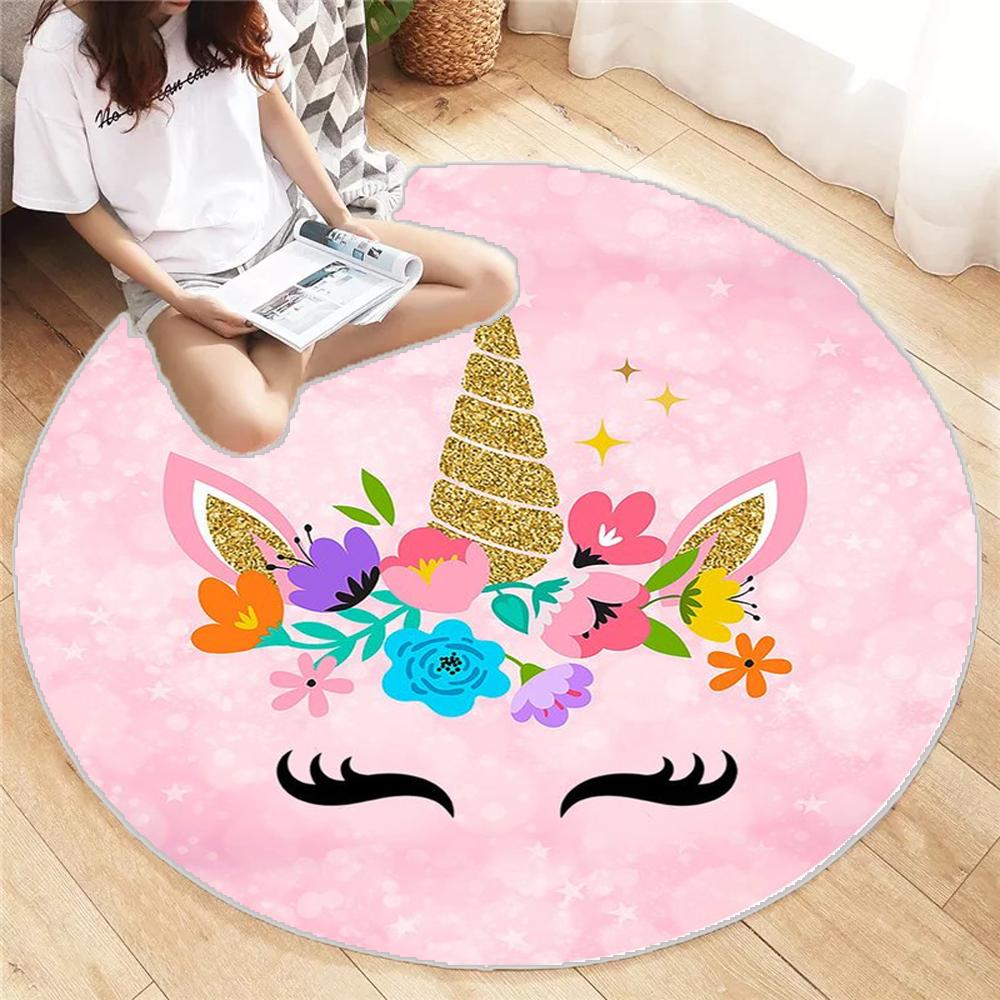 Rainbow Unicorn Round Carpet Big Living Room Bedroom Home Decor Rug Floor Mat Non-slip for Sofa Gift Decoration Doormat Festival