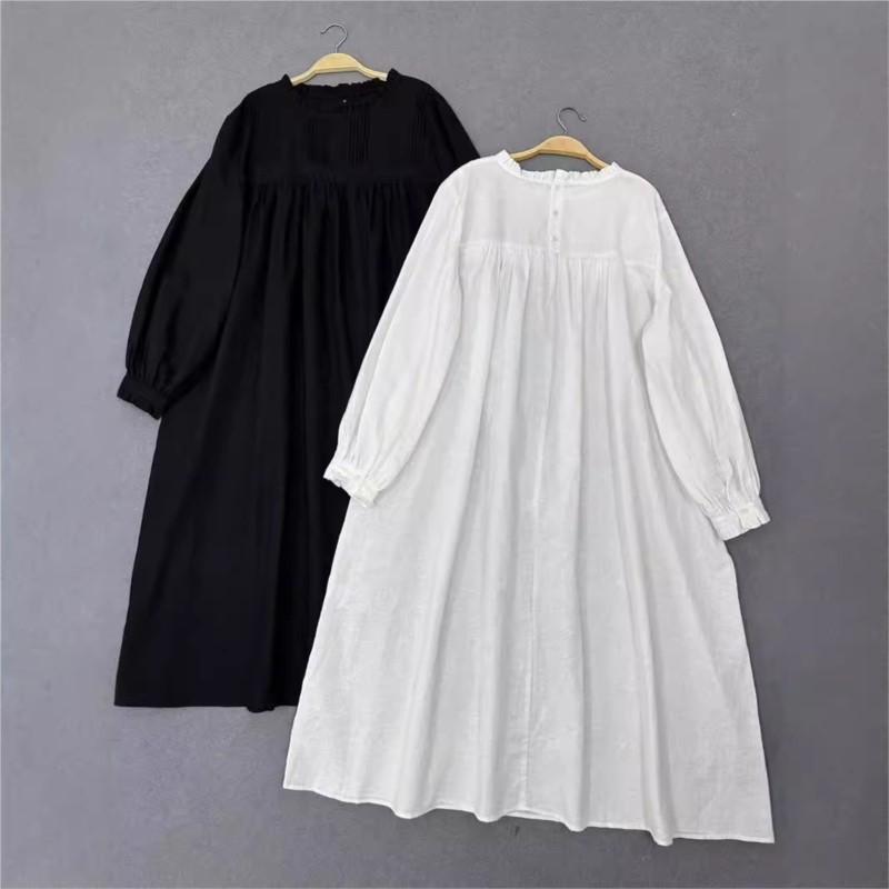 Johnature Японское женское лесное платье винтажное гофрированное кружевное свободное простое однотонное осеннее женское платье