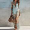 Women S Casual Elegant Printed V Neck Waist Tie Long Sleeve Maxi Dress