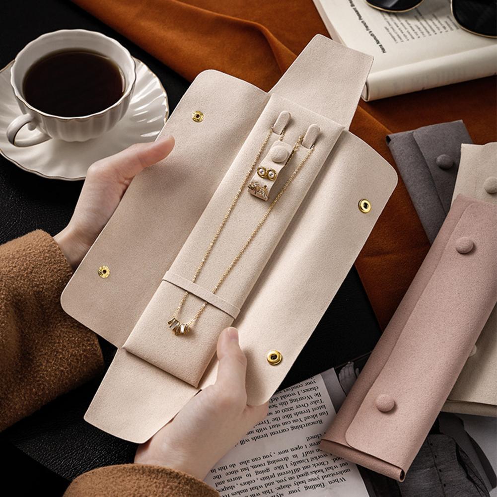 Travel Jewelry Organizer Jewelry Storage Bag with Button Closure Microfiber Jewelry Pouch for Travel Scratch for Necklaces