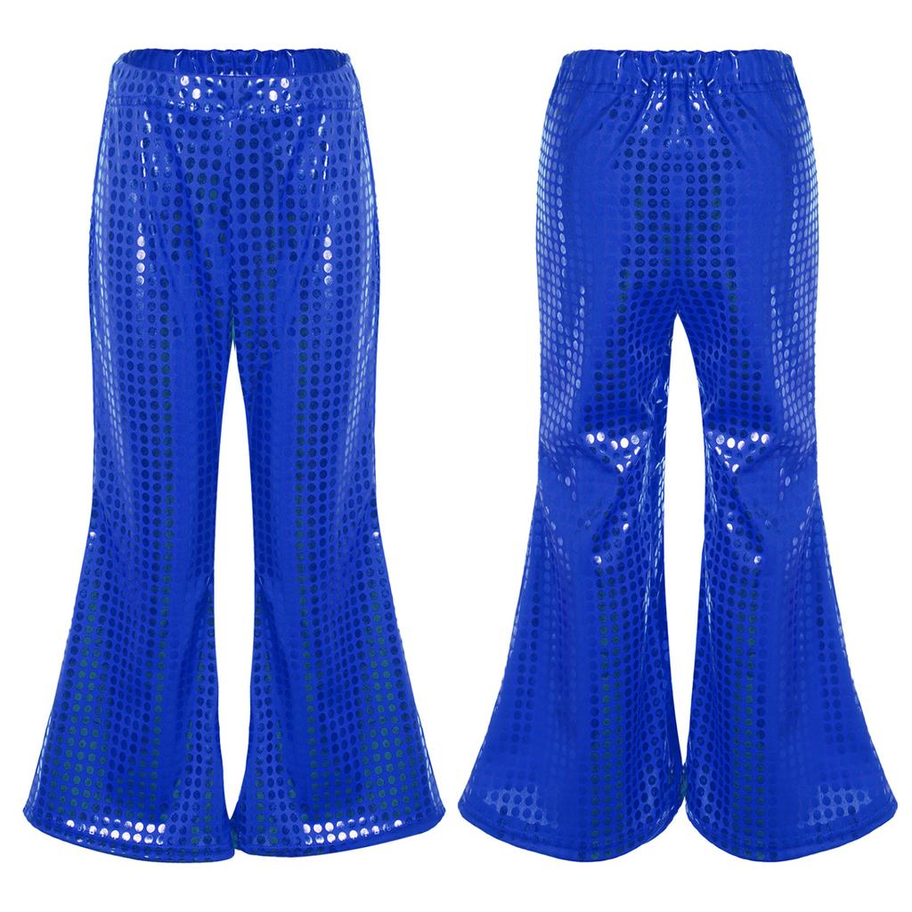Детские расклешенные брюки для мальчиков и девочек, блестящие брюки с эластичной резинкой на талии и расклешенным низом для джазовых диско, брюки для современного танца на сцене