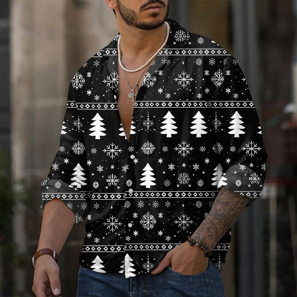 Men'S Casual Loose Fitting Long Sleeved Shirt Fashionable Lapel Shirt Top