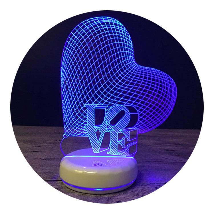 New Custom Crystal Laser Color Changing Christmas Holiday Heart Shape love 3D Table Light Wedding Led Gift Set
