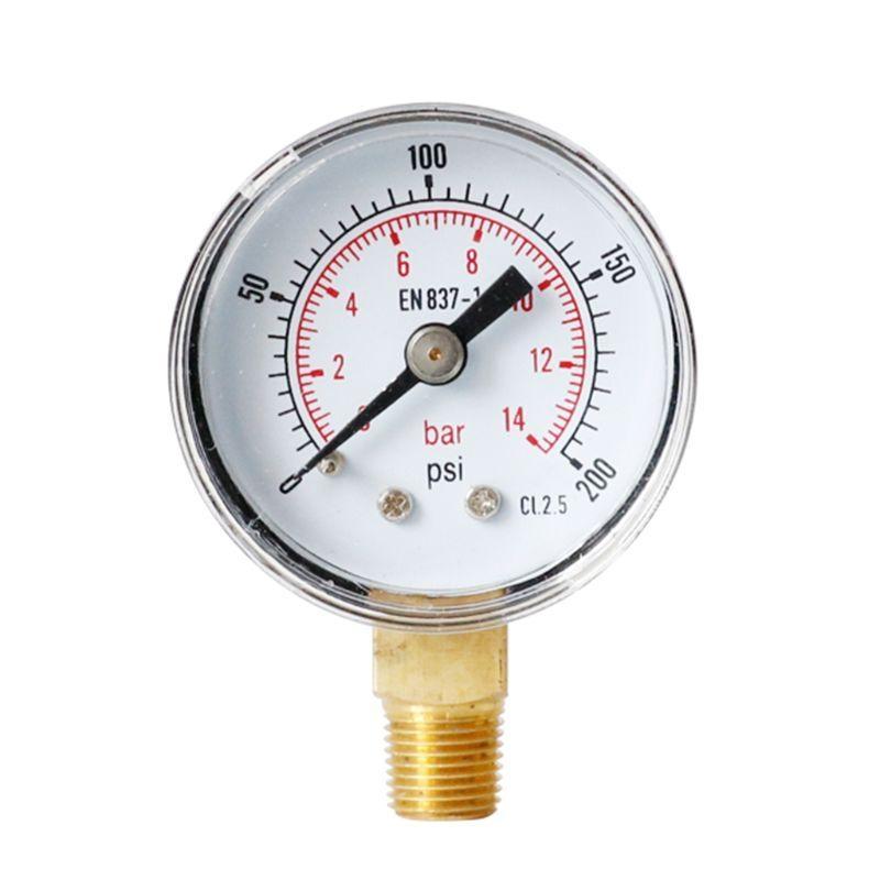 Манометр 40 мм, нижнее подключение 1/8" BSPT, 15, 30, 60, 100, 160, 200, 300 PSI и Бар, для воздуха, газа, воды, топлива, жидкостей.