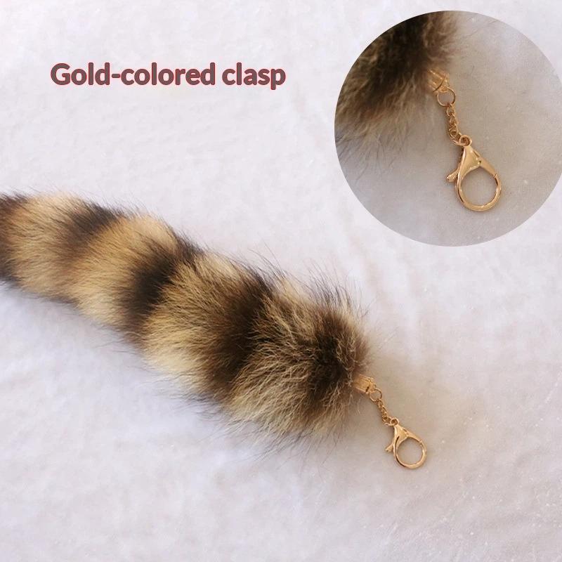 Plush Raccoon Tail Keyring Furry Animal Bag Charm 1pc Faux Fur Keychain with Soft Pompom for Purse and Keys