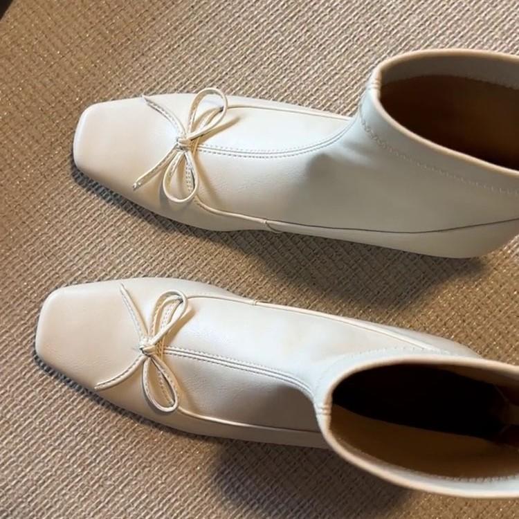 Inner height increase 5cm, niche stretchy slim boots for women, 2026 new ballet-style French bow ankle boots