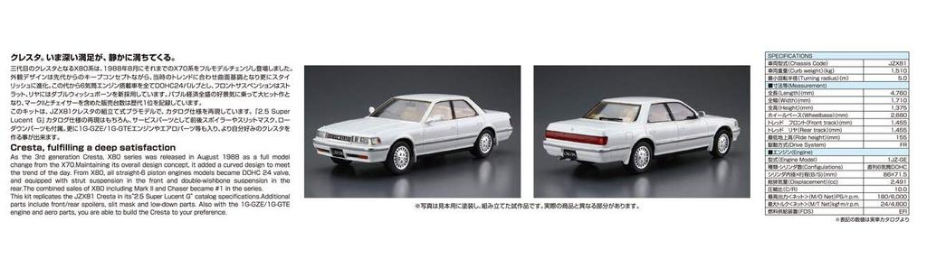 Aoshima Bunka Kyozai Серия моделей автомобилей 81 Toyota JZX81 Cresta Super Lucent G 1990 Пластиковый моделист-конструктор ООО. (АОСИМА) 1/24 Нет. 2.5