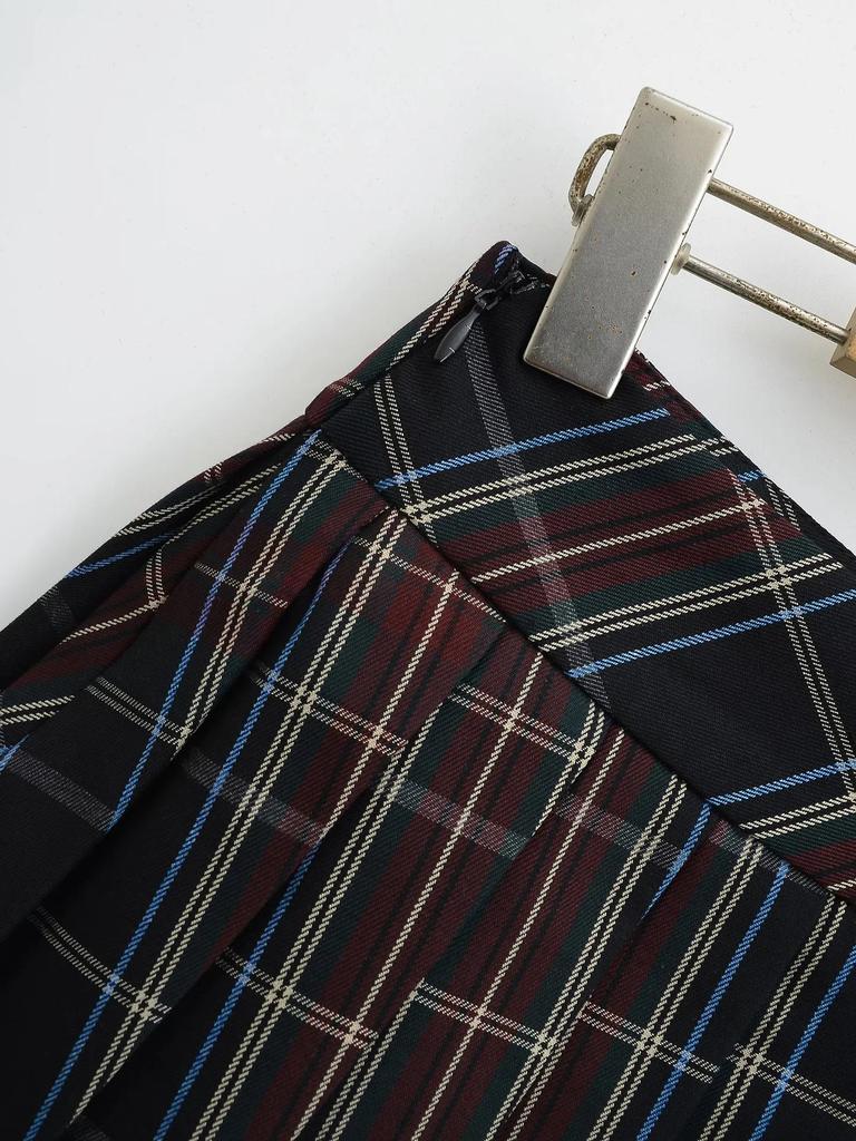 Женская клетчатая мини-юбка с завышенной талией, плиссированная, облегающего кроя, с разрезом на пуговицах - Осенний дизайн против открывания