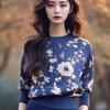Temperament Small Fragrant Style Printed Knitted Sweater Autumn Soft and Thin Bottoming Shirt Foreign Style Pullover Top Women