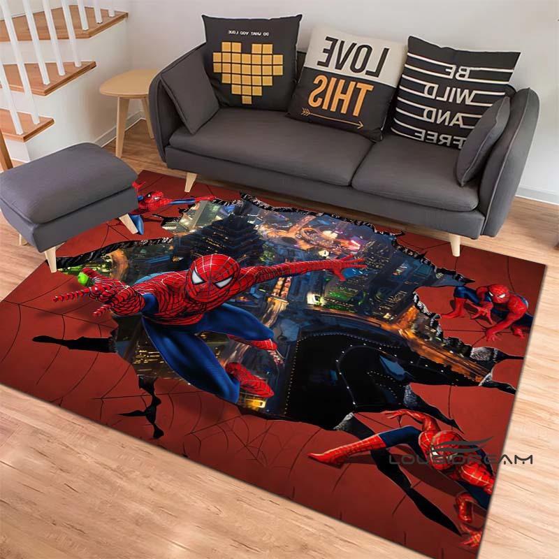 3D-Printed Cartoon Spider-Man Rug — Ideal for Home Decor (Bedroom, Living Room, etc.); Fluffy Square Carpet, Soft Area Rug, and
