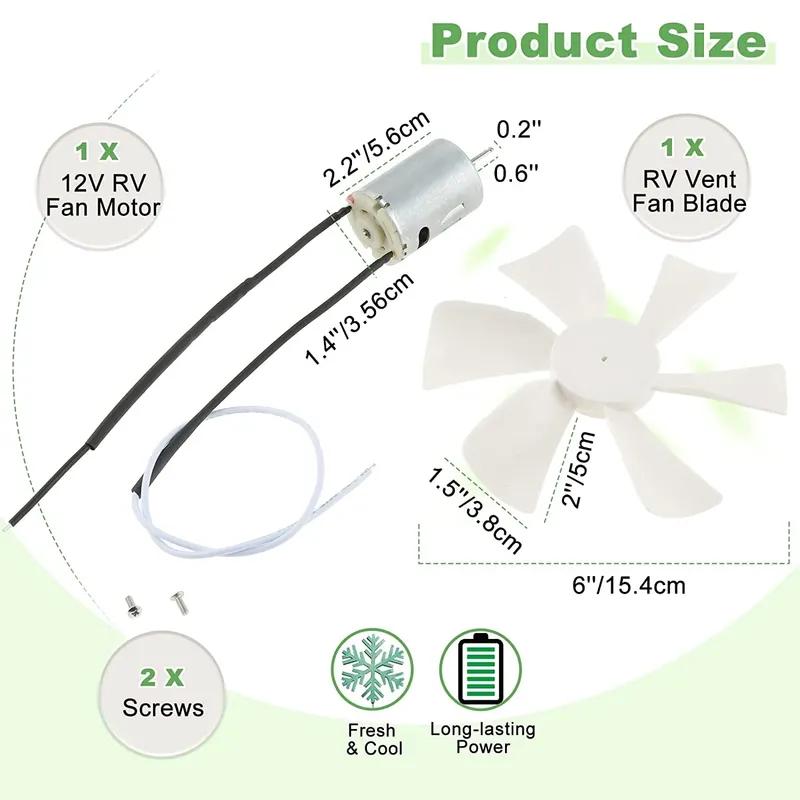 6 Inch RV Exhaust White Vent Fan Blade with 12V D-Shaft RV Fan Motor and 2 Screws,Replacement for RV Bathroom Camper Mobile Home