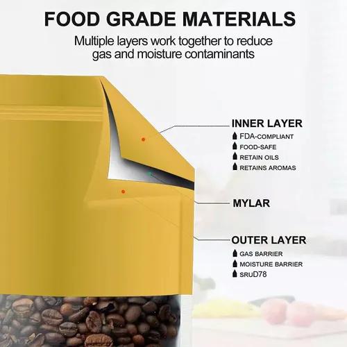 Matte Gold Window Stand Up Pouches 10×15cm Bottom Gusset 50g Capacity 100 Pack Resealable Plastic Bags