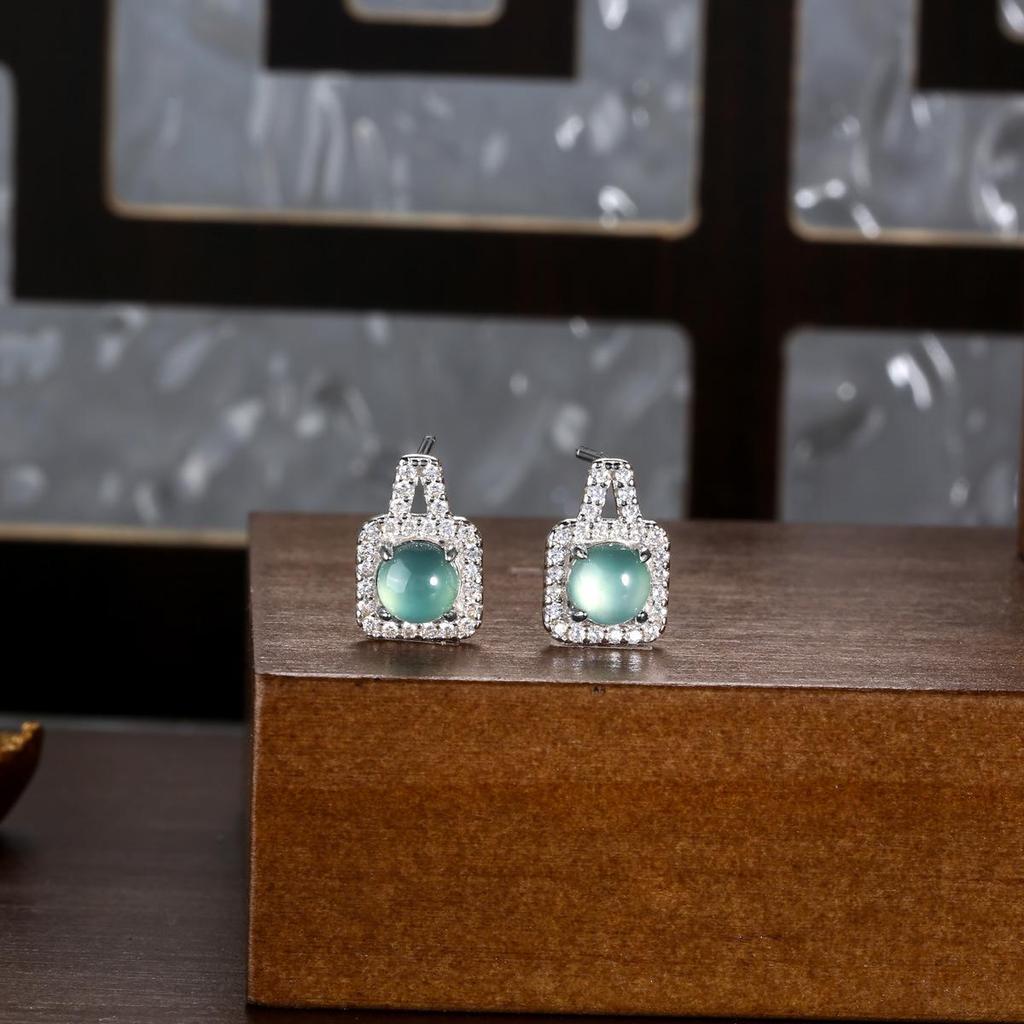 Серьги-пусеты из стерлингового серебра 925 пробы в виде подсолнухов с натуральным нефритом Вэлянского голубого водного цвета