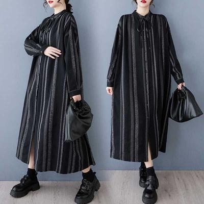 Весенне-осеннее полосатое платье-рубашка