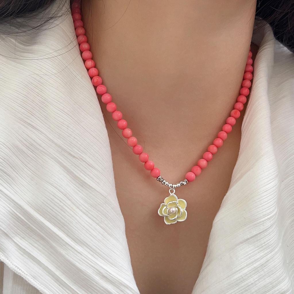 Yinruitai S925 Стерлинговое Серебро Коралловая Роза Ожерелье - 2024 Женская Универсальная Цепочка для Ключицы