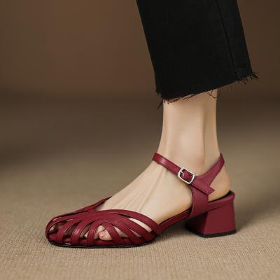 Баотоу римские сандалии фея ветер 2025 новый полый плетеный ретро французский нежный толстый каблук обувь