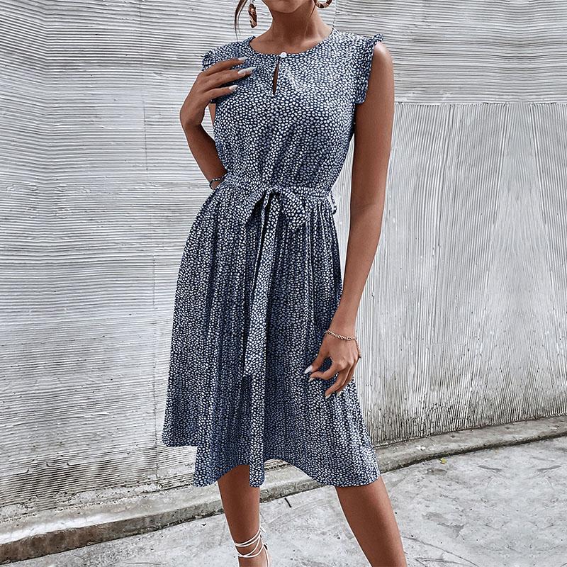 YYFS Women's Fashion Summer Spring Floral Print Sleeveless O-Neck High Waist Casual Dresses