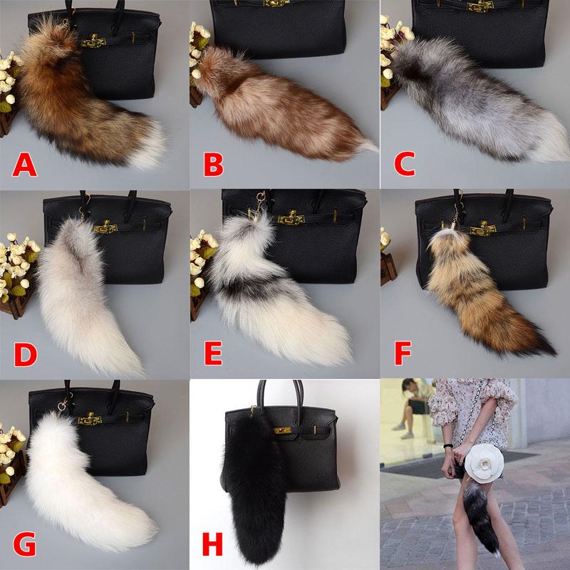 Fashion Luxury 40cm Tail Long Fox Fur Tail Women Ladies Keychain Keyring Handbag Ladies Pendant Key Holder Key Chain Fashion Jewelry Gift Ornament