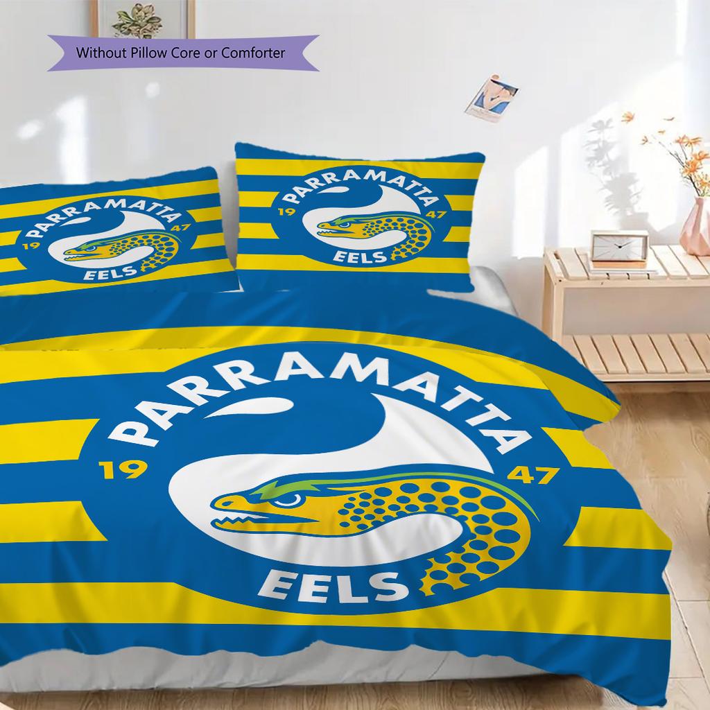 Parramatta Eels Pattern Bedding Quilt Set Quilt Cover Pillowcase Home Decoration Birthday Gift (1 * duvet cover + 2 * pillowcase, without core)